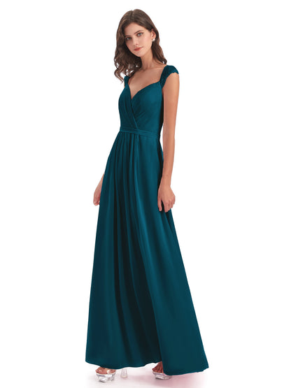 Sofia Floor Length Cap Sleeves Chiffon Bridesmaid Dresses