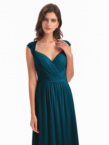 Sofia Floor Length Cap Sleeves Chiffon Bridesmaid Dresses