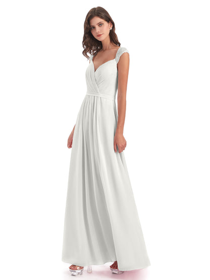 Sofia Floor Length Cap Sleeves Chiffon Bridesmaid Dresses