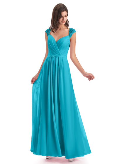 Sofia Floor Length Cap Sleeves Chiffon Bridesmaid Dresses