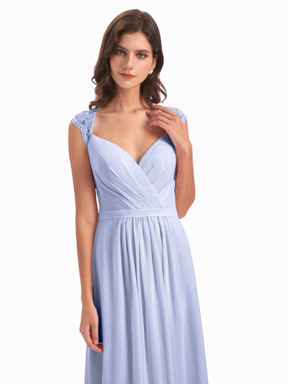 Sofia Floor Length Cap Sleeves Chiffon Bridesmaid Dresses