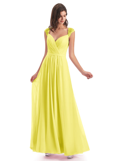 Sofia Floor Length Cap Sleeves Chiffon Bridesmaid Dresses