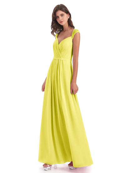 Sofia Floor Length Cap Sleeves Chiffon Bridesmaid Dresses