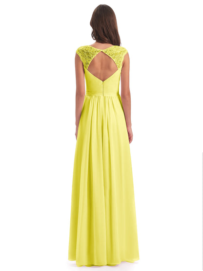 Sofia Floor Length Cap Sleeves Chiffon Bridesmaid Dresses