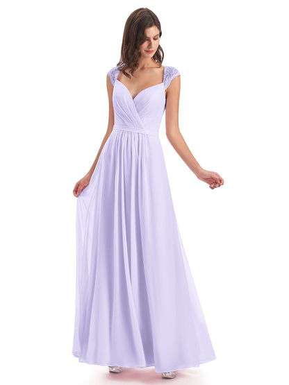 Sofia Floor Length Cap Sleeves Chiffon Bridesmaid Dresses