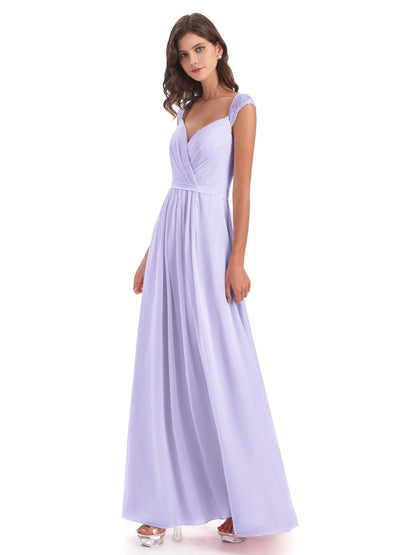 Sofia Floor Length Cap Sleeves Chiffon Bridesmaid Dresses