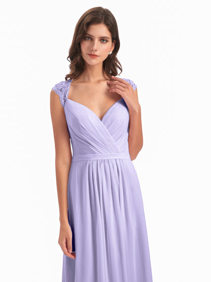 Sofia Floor Length Cap Sleeves Chiffon Bridesmaid Dresses