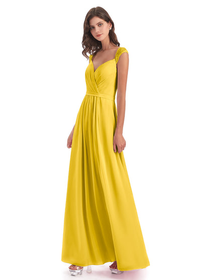 Sofia Floor Length Cap Sleeves Chiffon Bridesmaid Dresses