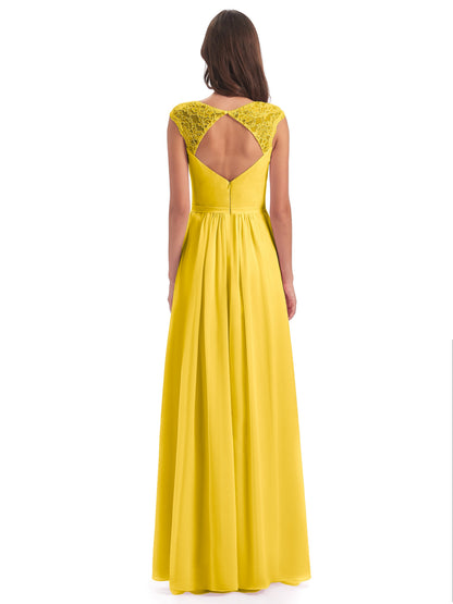 Sofia Floor Length Cap Sleeves Chiffon Bridesmaid Dresses