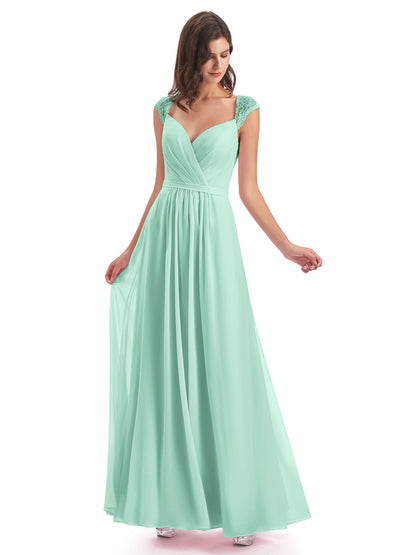 Sofia Floor Length Cap Sleeves Chiffon Bridesmaid Dresses
