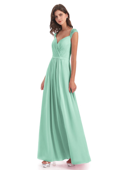Sofia Floor Length Cap Sleeves Chiffon Bridesmaid Dresses