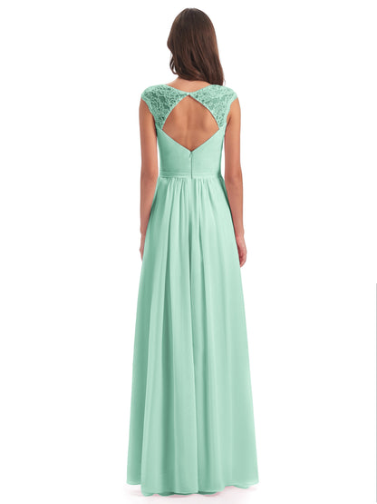 Sofia Floor Length Cap Sleeves Chiffon Bridesmaid Dresses