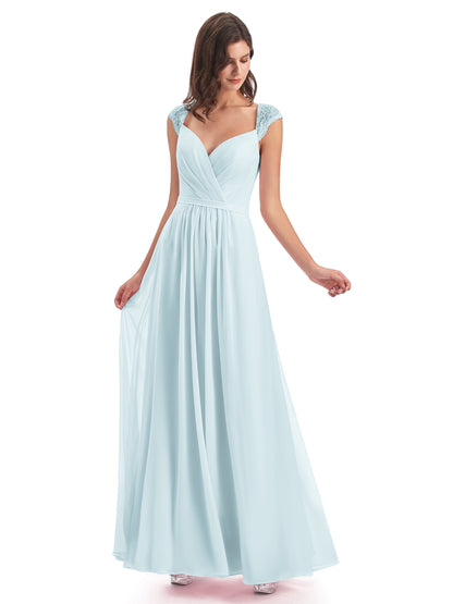 Sofia Floor Length Cap Sleeves Chiffon Bridesmaid Dresses