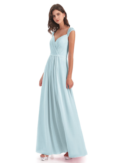 Sofia Floor Length Cap Sleeves Chiffon Bridesmaid Dresses