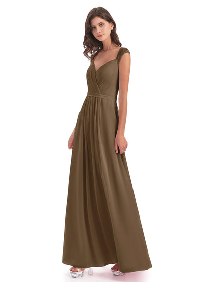 Sofia Floor Length Cap Sleeves Chiffon Bridesmaid Dresses