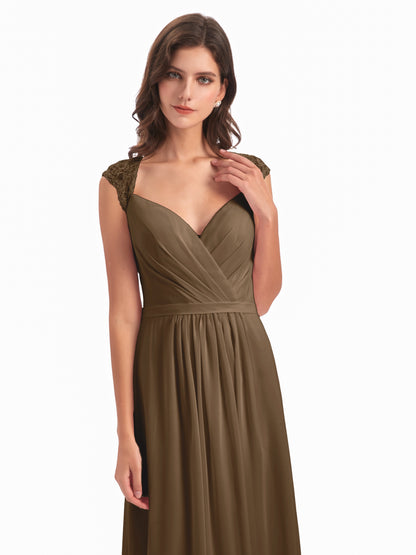 Sofia Floor Length Cap Sleeves Chiffon Bridesmaid Dresses