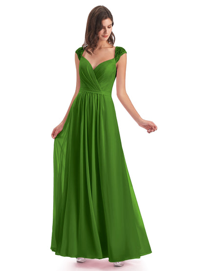 Sofia Floor Length Cap Sleeves Chiffon Bridesmaid Dresses