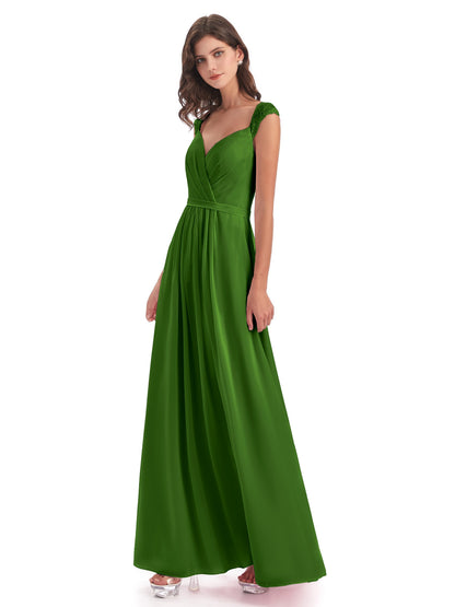 Sofia Floor Length Cap Sleeves Chiffon Bridesmaid Dresses