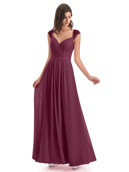 Sofia Floor Length Cap Sleeves Chiffon Bridesmaid Dresses