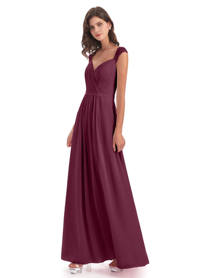 Sofia Floor Length Cap Sleeves Chiffon Bridesmaid Dresses