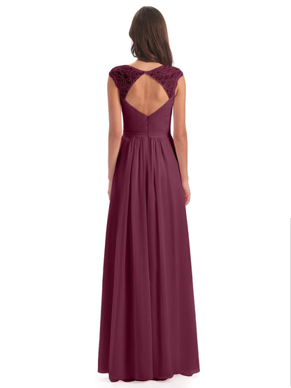 Sofia Floor Length Cap Sleeves Chiffon Bridesmaid Dresses