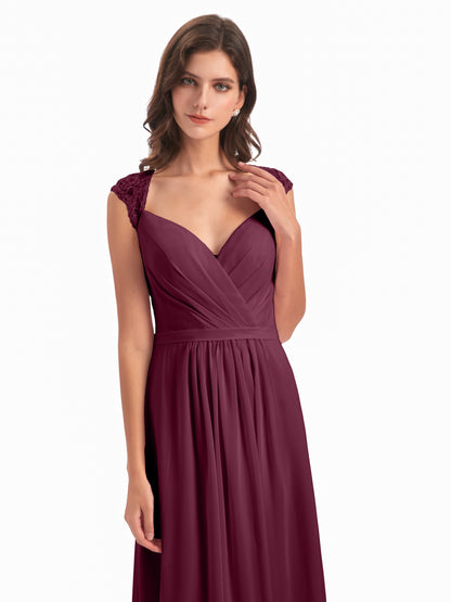 Sofia Floor Length Cap Sleeves Chiffon Bridesmaid Dresses