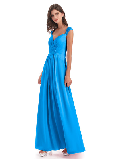 Sofia Floor Length Cap Sleeves Chiffon Bridesmaid Dresses