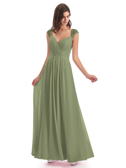 Sofia Floor Length Cap Sleeves Chiffon Bridesmaid Dresses