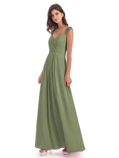 Sofia Floor Length Cap Sleeves Chiffon Bridesmaid Dresses