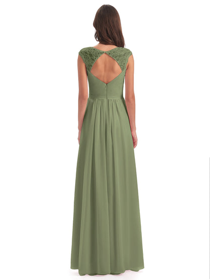 Sofia Floor Length Cap Sleeves Chiffon Bridesmaid Dresses