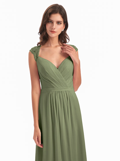 Sofia Floor Length Cap Sleeves Chiffon Bridesmaid Dresses