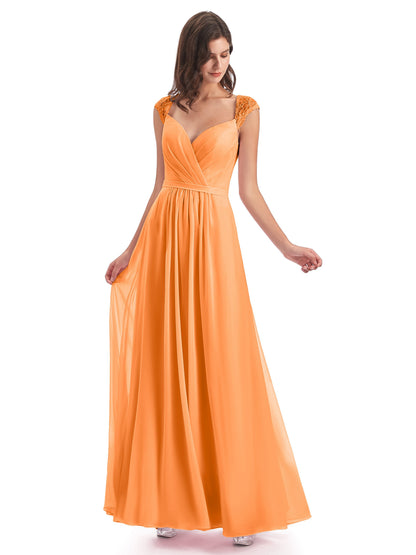 Sofia Floor Length Cap Sleeves Chiffon Bridesmaid Dresses
