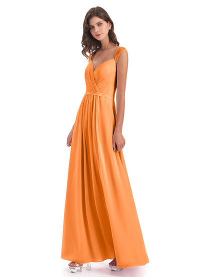 Sofia Floor Length Cap Sleeves Chiffon Bridesmaid Dresses