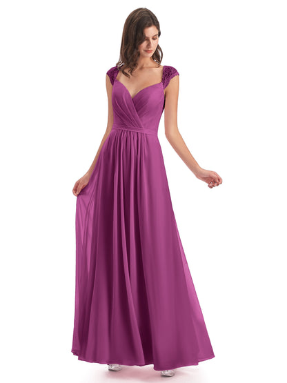 Sofia Floor Length Cap Sleeves Chiffon Bridesmaid Dresses