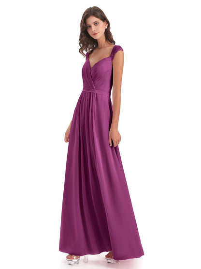 Sofia Floor Length Cap Sleeves Chiffon Bridesmaid Dresses
