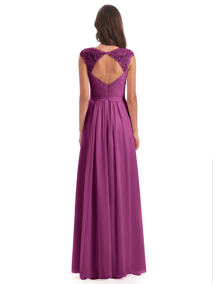 Sofia Floor Length Cap Sleeves Chiffon Bridesmaid Dresses