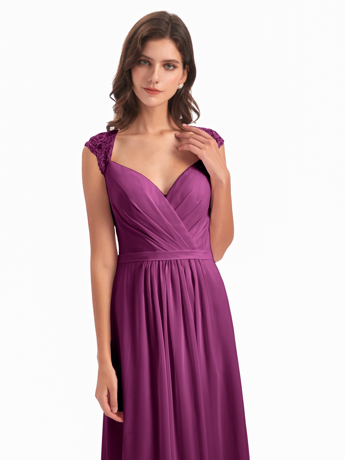 Sofia Floor Length Cap Sleeves Chiffon Bridesmaid Dresses