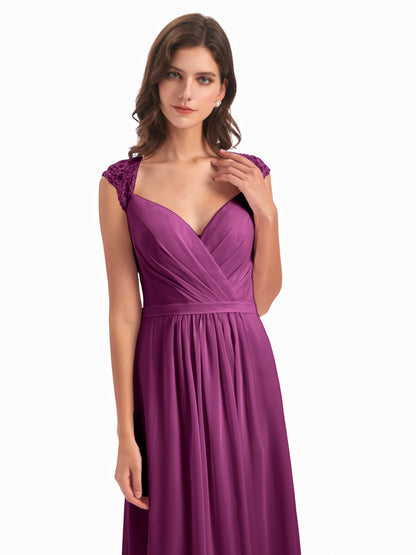 Sofia Floor Length Cap Sleeves Chiffon Bridesmaid Dresses