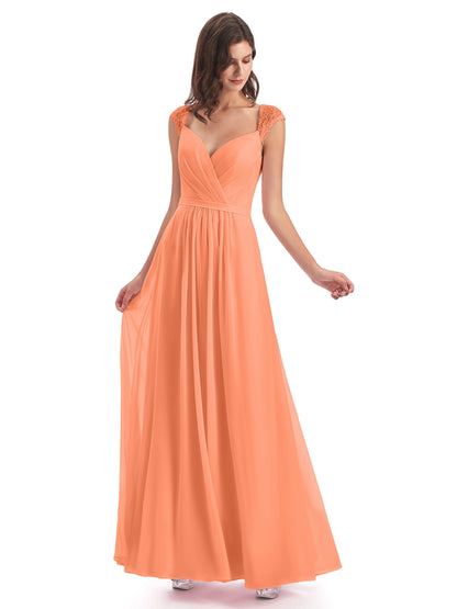 Sofia Floor Length Cap Sleeves Chiffon Bridesmaid Dresses