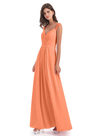Sofia Floor Length Cap Sleeves Chiffon Bridesmaid Dresses