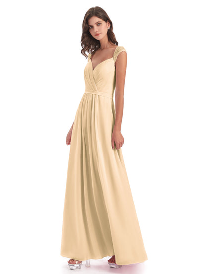 Sofia Floor Length Cap Sleeves Chiffon Bridesmaid Dresses