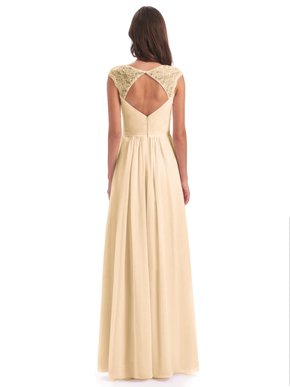 Sofia Floor Length Cap Sleeves Chiffon Bridesmaid Dresses