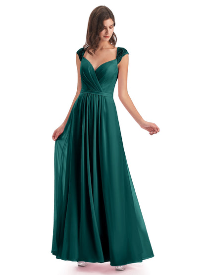 Sofia Floor Length Cap Sleeves Chiffon Bridesmaid Dresses