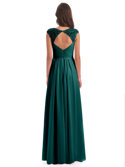 Sofia Floor Length Cap Sleeves Chiffon Bridesmaid Dresses
