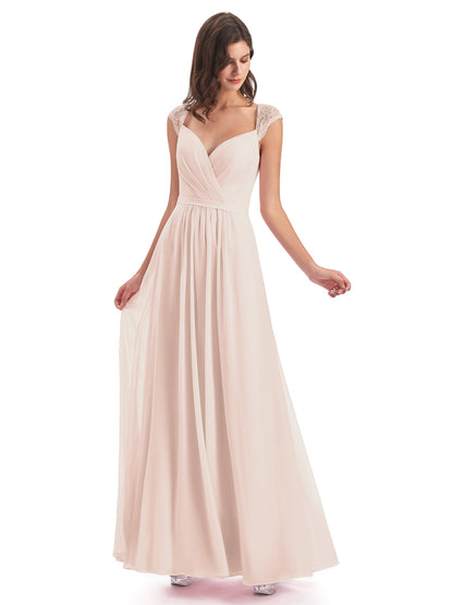 Sofia Floor Length Cap Sleeves Chiffon Bridesmaid Dresses