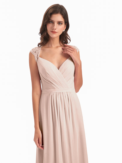 Sofia Floor Length Cap Sleeves Chiffon Bridesmaid Dresses