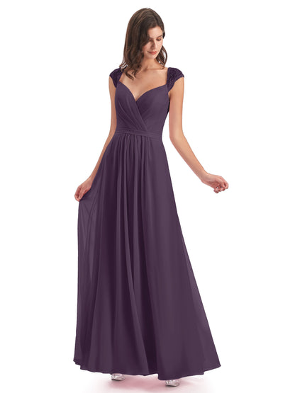 Sofia Floor Length Cap Sleeves Chiffon Bridesmaid Dresses