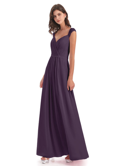 Sofia Floor Length Cap Sleeves Chiffon Bridesmaid Dresses