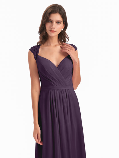 Sofia Floor Length Cap Sleeves Chiffon Bridesmaid Dresses