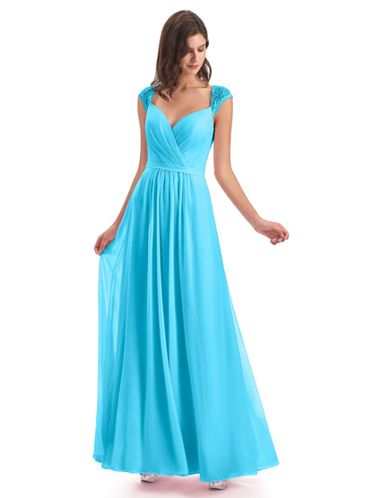 Sofia Floor Length Cap Sleeves Chiffon Bridesmaid Dresses